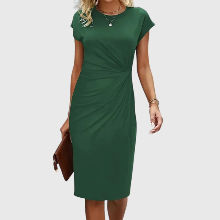 Leah - Short sleeve formal midi dress for women